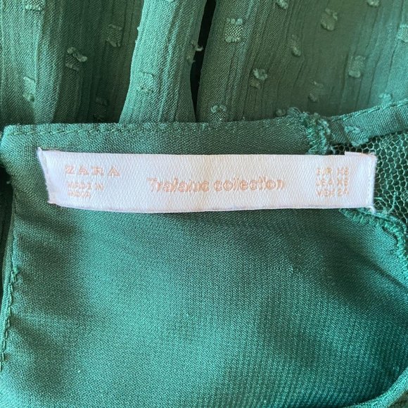 Zara Trafaluc Green Embroidered Flower Lace Blouse - Picture 5 of 5